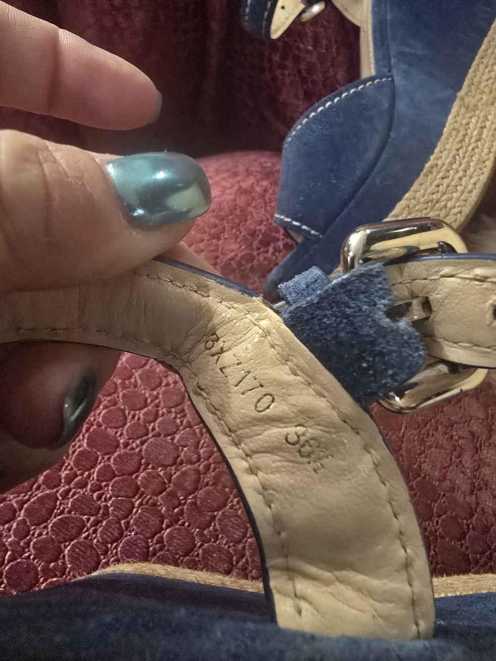 PRADA GENUINE Blue Suede Wedge Sandals with Ankle Strap - Picture 14 of 16